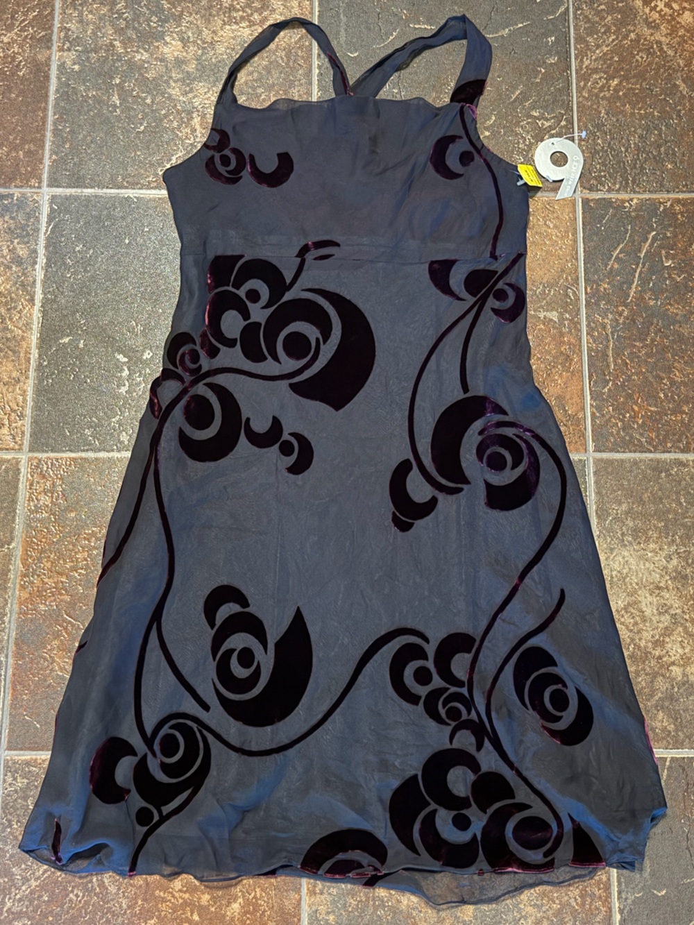 Nine West Eggplant & Black Velvet Burnout Mini Dress Vintage New w/ Tags Size 10